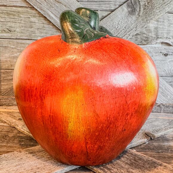 Large Vintage Ceramic Chalkware Red Apple Statue, Handpainted-Realistic- 8.5”H - Picture 8 of 9